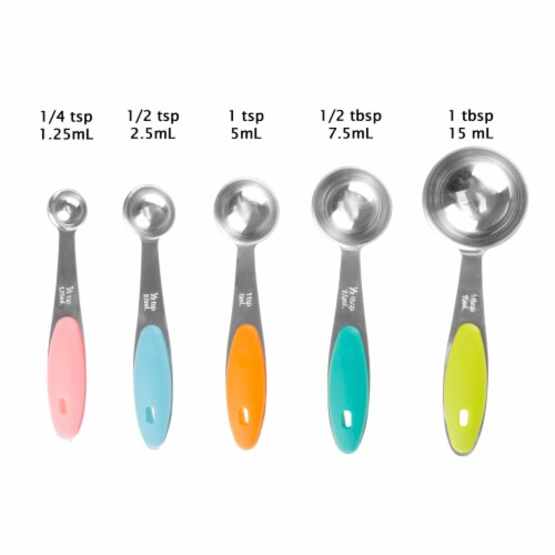 Stainless Steel Measuring Spoons on Ring Silicone Handles Set of 5