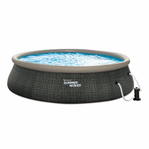 Summer Waves 18ft x 48in Quick Set Ring Above Ground Pool, Dark Gray Herringbone Perspective: back