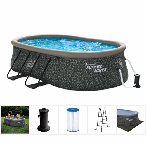 Summer Waves Quick Set 15 Ft Oval Above Ground Pool with Filter Pump, Dark Gray Perspective: back