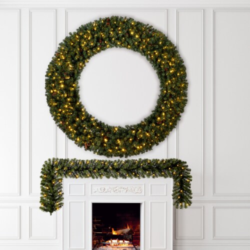 Home Heritage 9' Garland and 72  Wreath Prelit Holiday Greenery 3 Piece Set Perspective: back