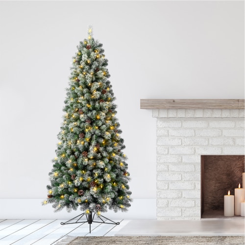 Home Heritage Flocked 7 Ft Prelit Artificial Half Christmas Tree w/ Clear Lights, 1 Piece Fred