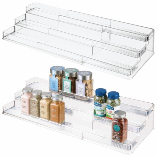 mDesign Plastic Expandable 3-Tier Shelf for Medicine, Vitamins, White