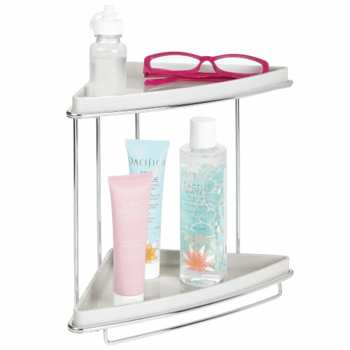 mDesign Bathroom Vanity Corner Storage Caddy, 2 Shelves - Light Gray/Chrome Perspective: back