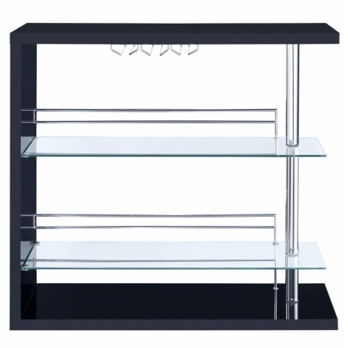Enticing Rectangular Bar Unit With 2 Shelves And Wine Holder, Black Perspective: back