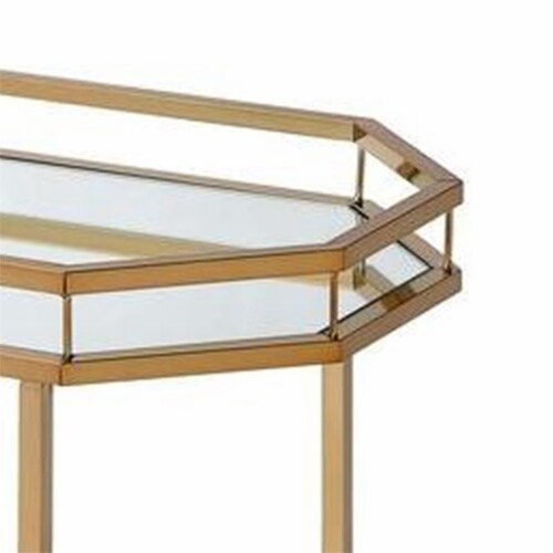 Benzara BM158858 Metal Serving Cart, Mirror & Gold Perspective: back