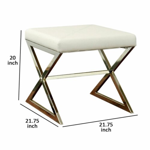 Benjara 20  Contemporary Leather Upholstery Stool with Metal Base in White Perspective: back