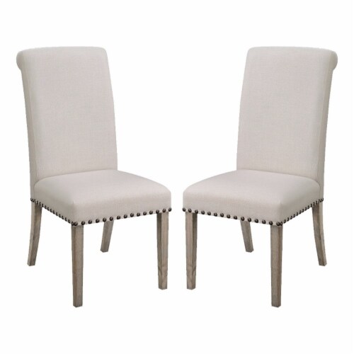Benjara 19.5  Contemporary Wood Rolled Back Dining Chairs in Beige (Set of 2) Perspective: back