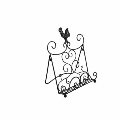 Benzara C482-MTL0011 Antique Metal Cook Book Holder & Stand with Rooster, Bronze Perspective: back