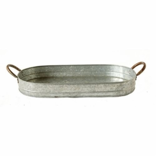 Benzara I457-AMC0011 4.5 x 11.8 x 26.8 in. Galvanized Metal Tray with Ear Handles - Gray Perspective: back