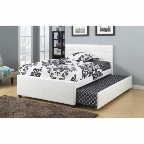 Multi Utility Twin Bed With Trundle Squ Tufted Head Boards White Perspective: back