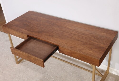 Modern Style Wooden Writing Desk with Unique Metal Legs Walnut