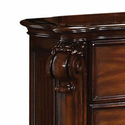 Traditional Style Wooden Nightstand With Two Drawers, Cherry Brown Perspective: back