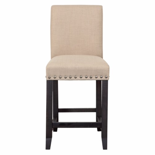 Fabric Upholstered Wooden Counter Height Stool with Nail head Trim, Brown Perspective: back