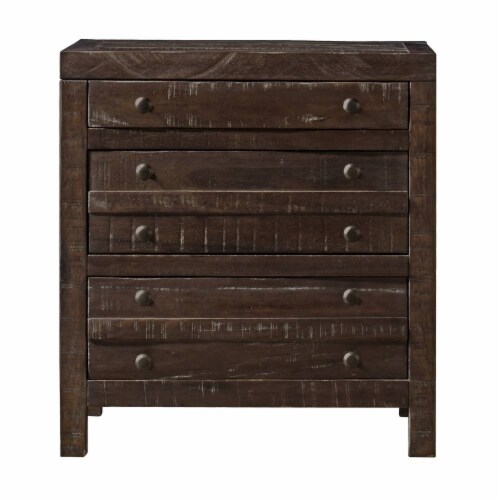 Wooden Nightstand with Three Drawers, Brown- Saltoro Sherpi Perspective: back