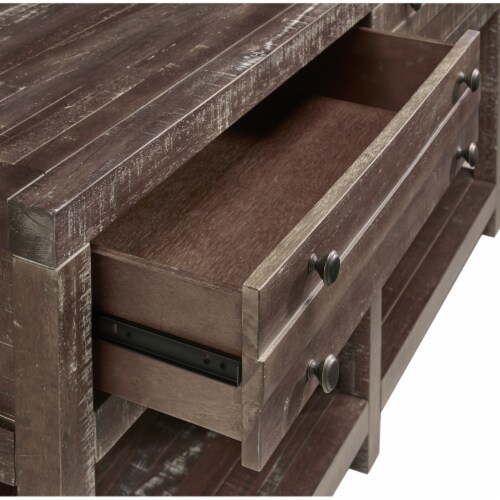 Wooden Two Drawer Console Table with Bottom Shelf, Brown Perspective: back