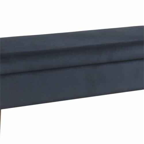 Velvet Upholstered Wooden Bench with Lift Top Storage& Tapered Feet in Navy Blue Perspective: back