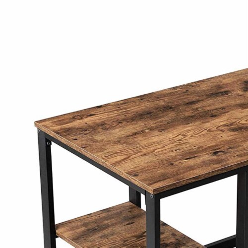 Benjara wood and metal cheap desk with 2 shelves brown