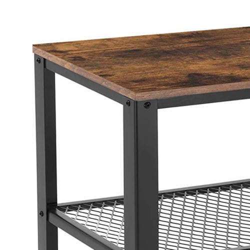 Saltoro Sherpi 3 Tier Wooden Serving Cart with 2 Mesh Design Shelves, Black and Brown Perspective: back