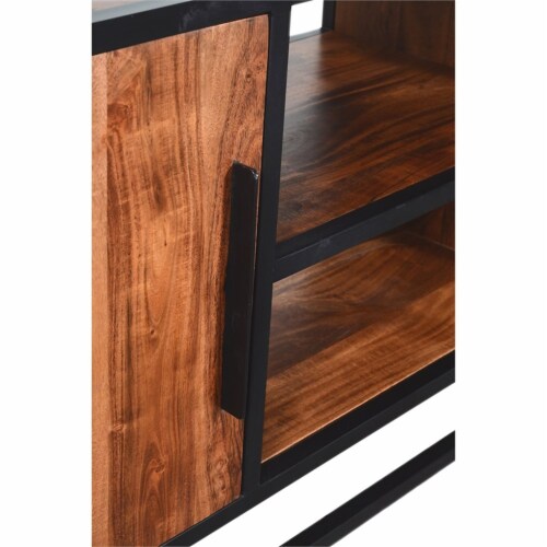 Mueble TV Boston metal negro madera acacia natural 165x45x50