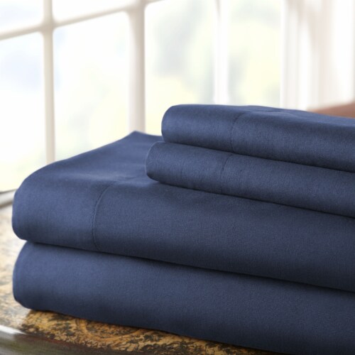 Lanester 4 Piece Queen Size Microfiber Deep Pocket Sheet Set The Urban Port, Blue Perspective: back
