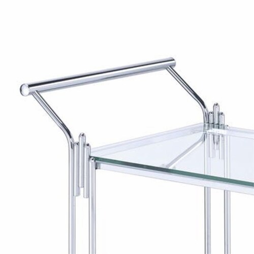 Benjara 28  Rectangular Transitional Metal and Wood Serving Cart in Silver Perspective: back