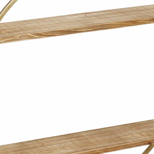 Wood and Metal Wall Shelf with 2 Open Shelves, Brown and Gold- Saltoro Sherpi Perspective: back
