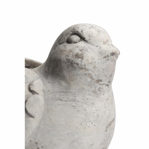 Cement Bird Figurine Sitting on a Hollow Rock, Large, Distressed Gray- Saltoro Sherpi Perspective: back