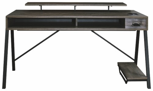 Led Back Light Wooden Gaming Desk With Can Cooler And Usb Port, Taupe Gray Perspective: back