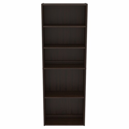 Transitional Wooden Bookcase with 5 Shelves, Espresso Brown Perspective: back