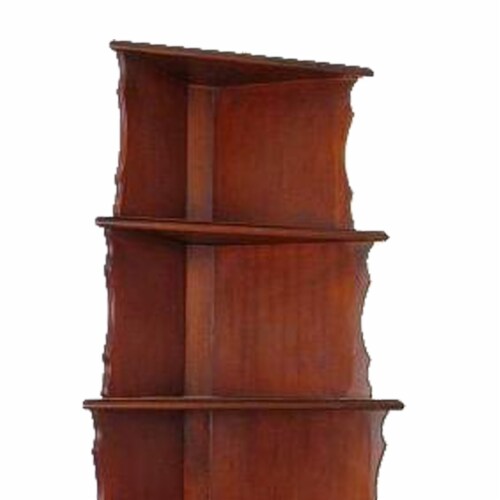 Wooden Corner Bookcase with 3 Shelves and 1 Cabinet, Brown Perspective: back