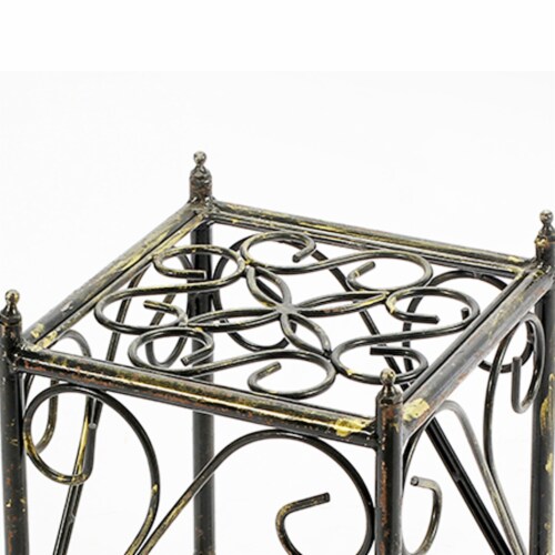 Benjara BM216728 Lattice Cut Out Square Top Plant Stand with Tubular Legs, Black - Small Perspective: back