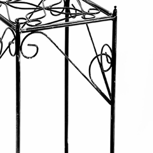 Benjara BM216730 Lattice Cut Square Top Plant Stand with Tubular Legs, Black - Large Perspective: back