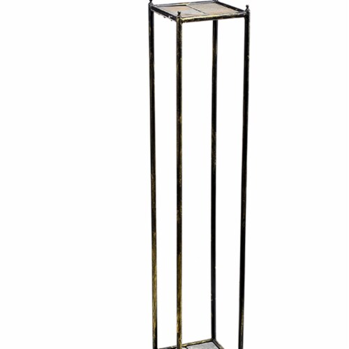 Benjara BM216734 2 Tier Square Stone Top Plant Stand with Metal Frame, Black & Gray - Large Perspective: back