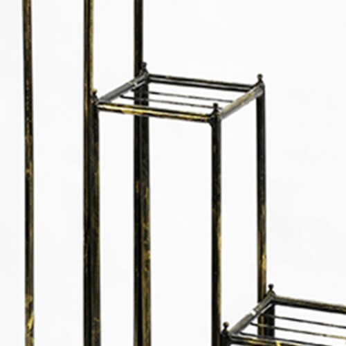 Benjara BM216735 2 Tier Square Slatted Top Plant Stand, Black & Gold - Set of 3 Perspective: back