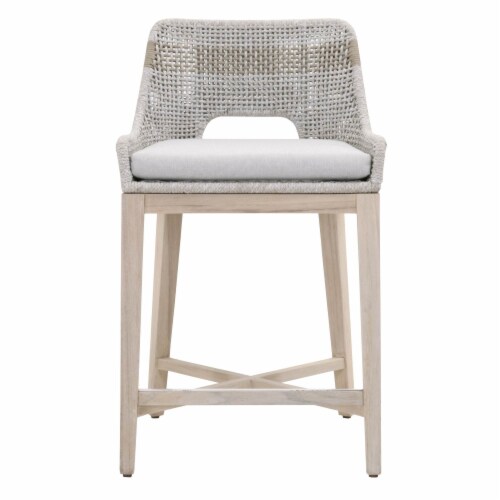 Interwoven Rope Counter Stool with Flared Legs and Cross Support, Gray Perspective: back