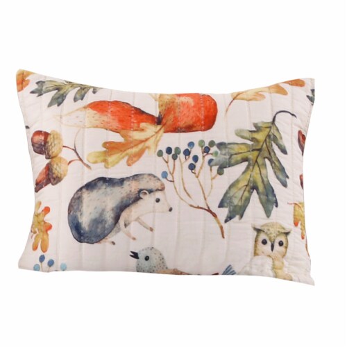 36 x 20 Inches King Size Pillow Sham with Fox and Owl Print, Multicolor Perspective: back