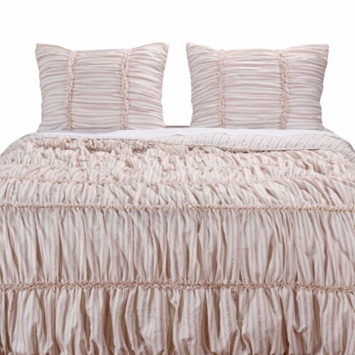 Microfiber Quilt and 1 Pillow Sham Set with Ruffled Texture, White Perspective: back