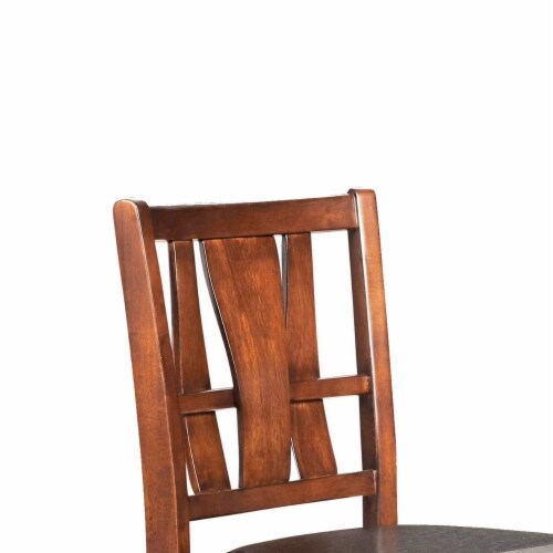 Bulged Wooden Backrest Counter Chair with Leatherette Seat, Brown and Black Perspective: back
