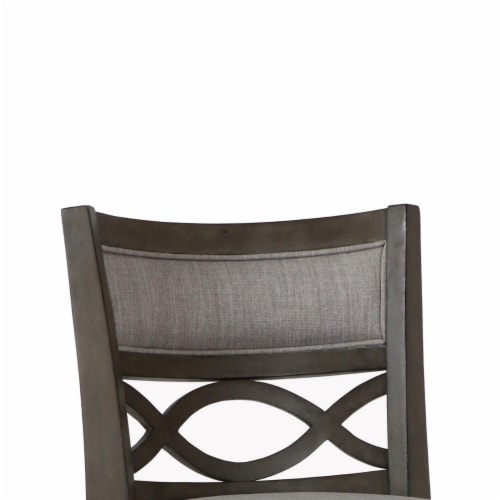 Benjara 38.25 Modern Solid Wood Lattice Back Swivel Counter Stool in Gray Perspective: back