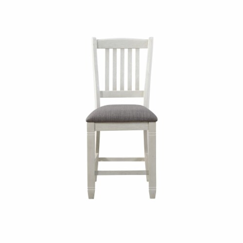 Wooden Counter Height Chair with Slatted Back, Set of 2, Antique White