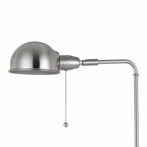 Adjustable Height Metal Pharmacy Lamp with Pull Chain Switch, Silver- Saltoro Sherpi Perspective: back