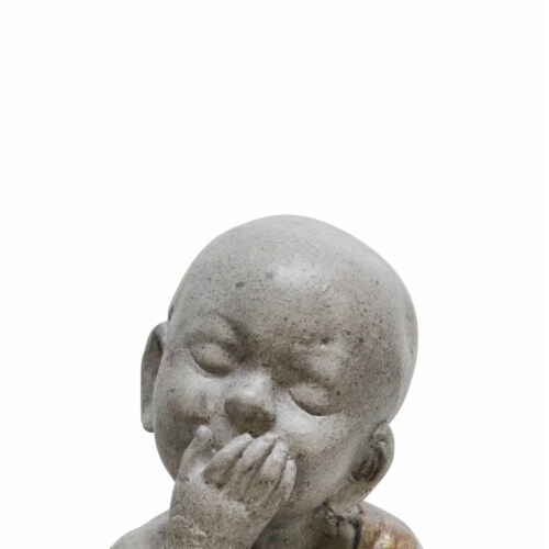 Benjara BM221082 Polyresin Baby Monk Figurine with Covered Mouth, Weathered Gray Perspective: back