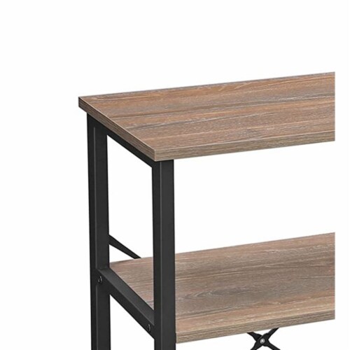 Wooden Bakers Rack with 4 Shelves and Wire Basket, Brown and Black- Saltoro Sherpi Perspective: back
