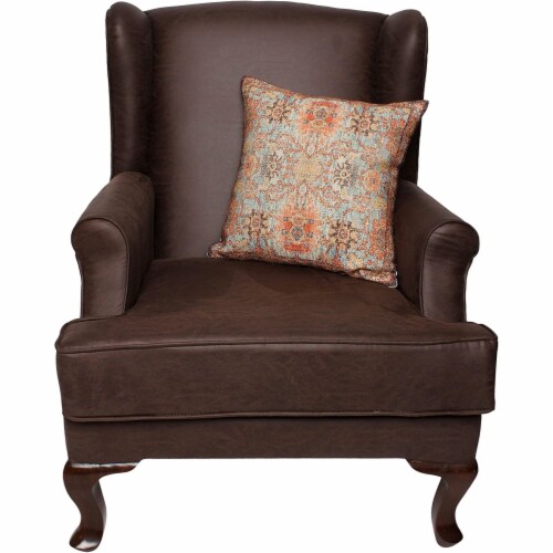 18 x 18 Handwoven Cotton Accent Pillow with Floral Print, Orange and Brown Perspective: back