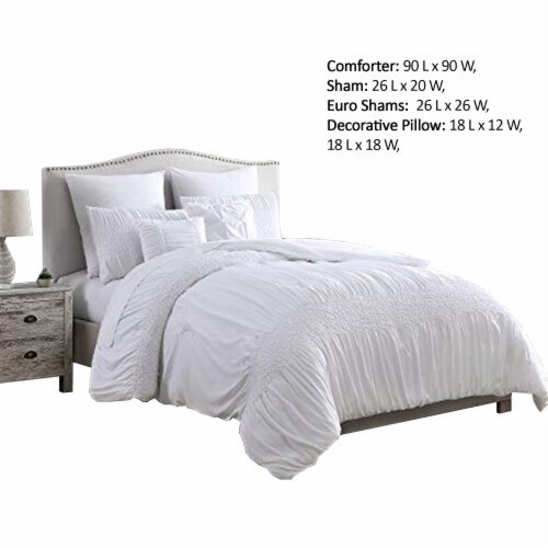 Hamburg 7 Piece Queen Size Comforter Set with Textured Details The Urban Port, White Perspective: back