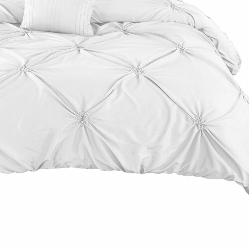 8 Piece King Polyester Comforter Set with Diamond Tufting, White, 1