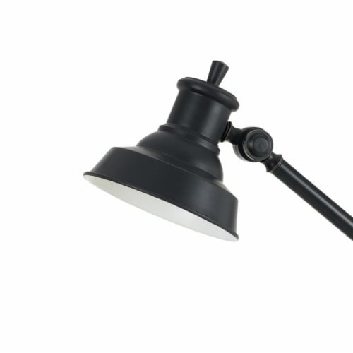 34 Inch 7 Watt LED Desk Lamp, Adjustable Metal Arm, 600 Lumen Output, Black- Saltoro Sherpi Perspective: back
