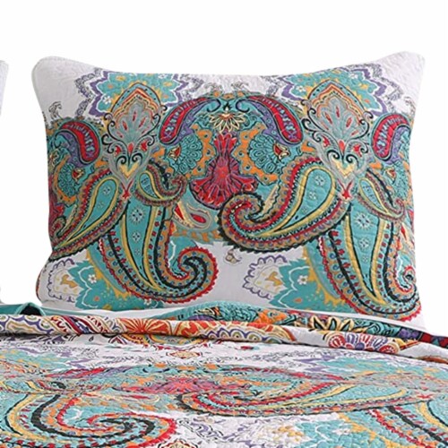 3 Piece King Size Cotton Quilt Set With Paisley Print, Teal Blue Saltoro Sherpi, 1x105x95 Kroger