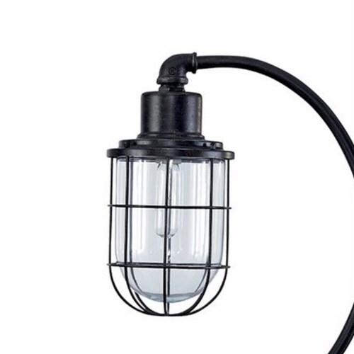 Metal Desk Lamp with Block Base and Glass Shade, Black- Saltoro Sherpi Perspective: back