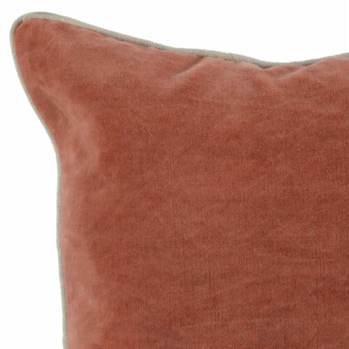 Square Fabric Throw Pillow with Solid Color and Piped Edges, Pink Perspective: back